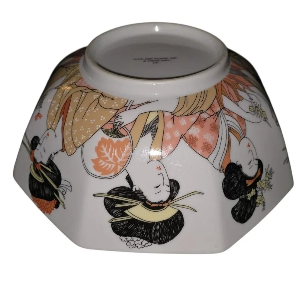 Fitz and‎ Floyd Octagonal Bowl Asian Geisha Motif MCMLXXVI